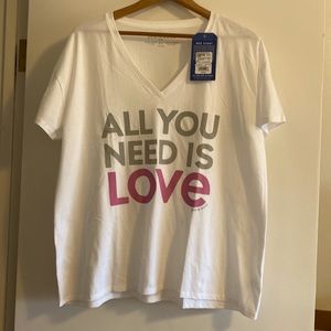 Life is Good Women’s V-Neck Sleep Tee.  ALL You Need is Love print on front